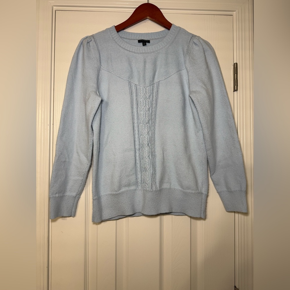 Talbots CABLEKNIT DETAIL POINTELLE SWEATER Size L Baby Blue Cotton # P204121711